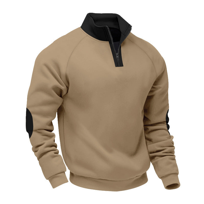 Herr Halv Dragkedja Fleece Pullover med Ståkrage Raglanärmar och Elbow Lappar