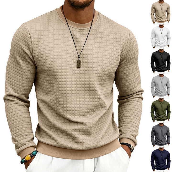 Herr Strukturerad Round Neck College-Tröja med Waffle Texture och Ribbstickade Muddar