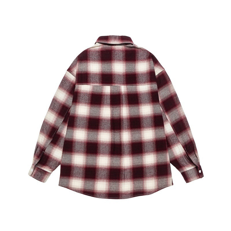 Unisex Check Flanell Skjorta Jacka i Oversized Box Skärning med Rounded Fåll