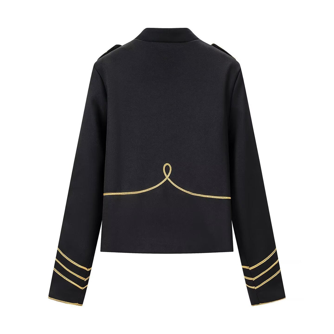 Dam Military Inspired kort jacka med ståkrage och Golden dekorativ Stripes