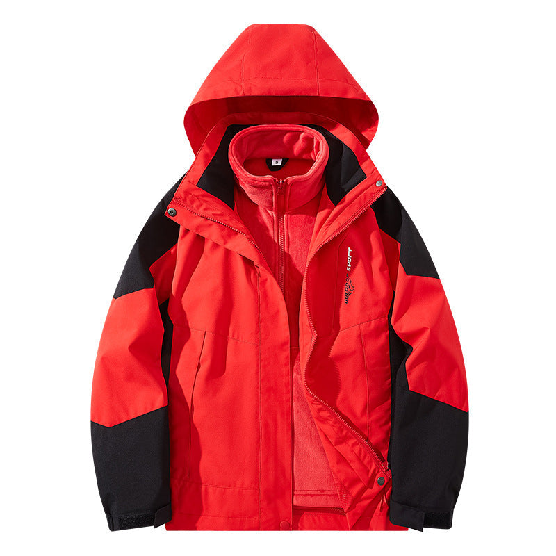 Herr vattenavvisande two-lager trekking jacka med avtagbar fleece inner jacka och huva