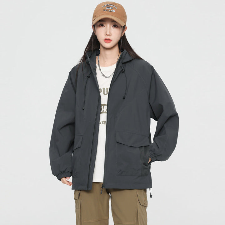 Dam oversize Windbreaker jacka med huva och Cargo fickor