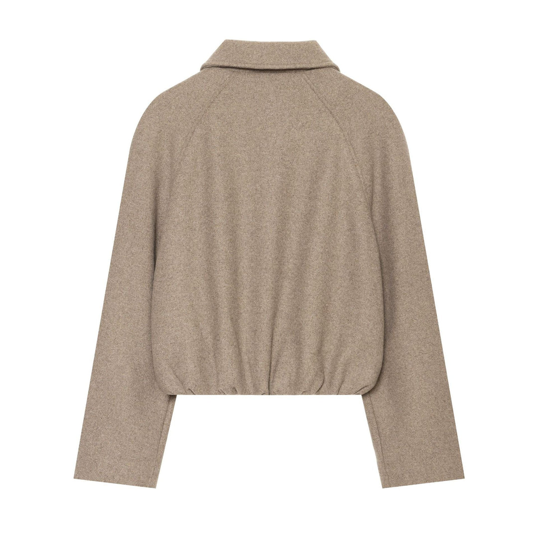 Dam Kort Ull Blend Blouson med Full Dragkedja och Drawstring Waist