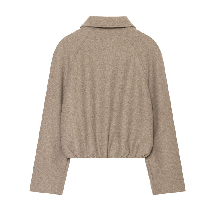 Dam Kort Ull Blend Blouson med Full Dragkedja och Drawstring Waist