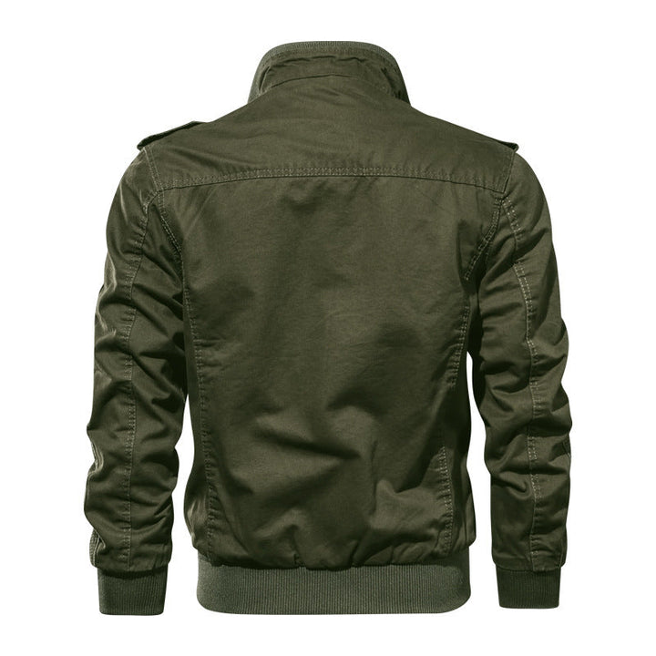 Herr Military-Inspired Pilot Jacka Tillverkad av Canvas med Epaulets och Ribbad Muddar