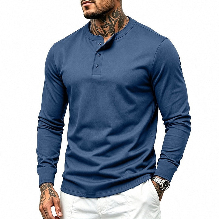 Herr Smal-Passform Termisk Lång Ärm med 3-Knapp Henley Neck