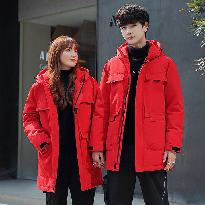 Unisex vadderad lång Parka med huva Multi-fickor och vindtät värmeisolering