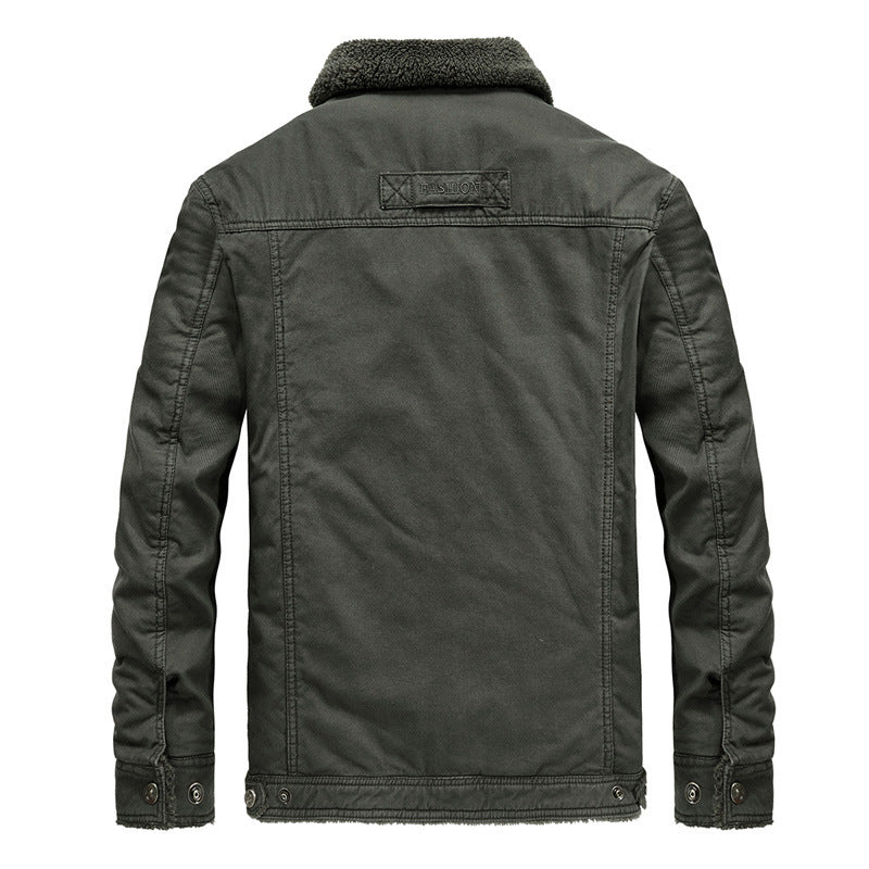 Herr Robust Canvas Fältjacka med Warming Sherpa Foder och Skjorta Krage