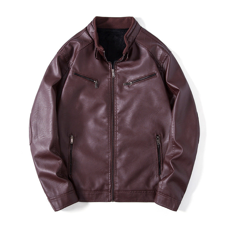 Herr elegant fuskläder Blouson Jacka med ståkrage, fickor med dragkedja och värmande foder