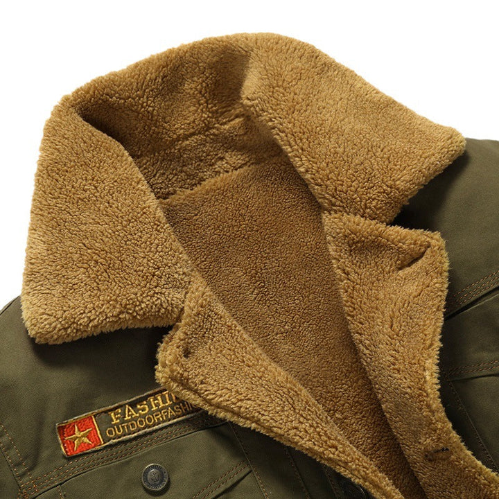 Herr canvas trucker jacka med sherpa foder och funktion fickor