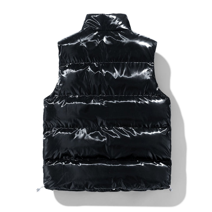 Dam glansig quiltad Puffer väst med High ståkrage och Drawstring