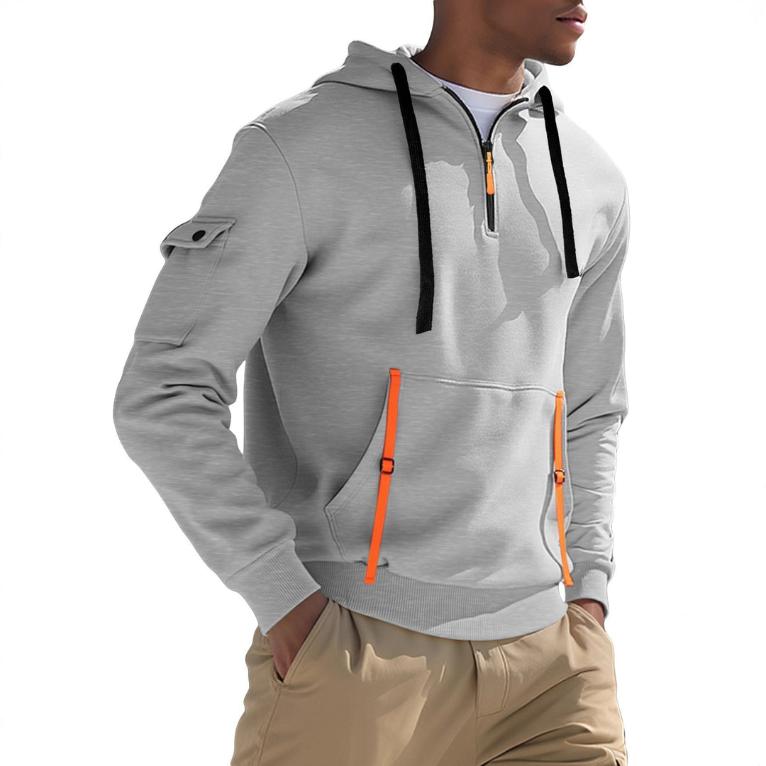 Herr Nano Urban Tech med Huva Halv Dragkedja Pullover med Utility Ärmficka, Känguruficka, och Adjustable Dragkedja Tapes