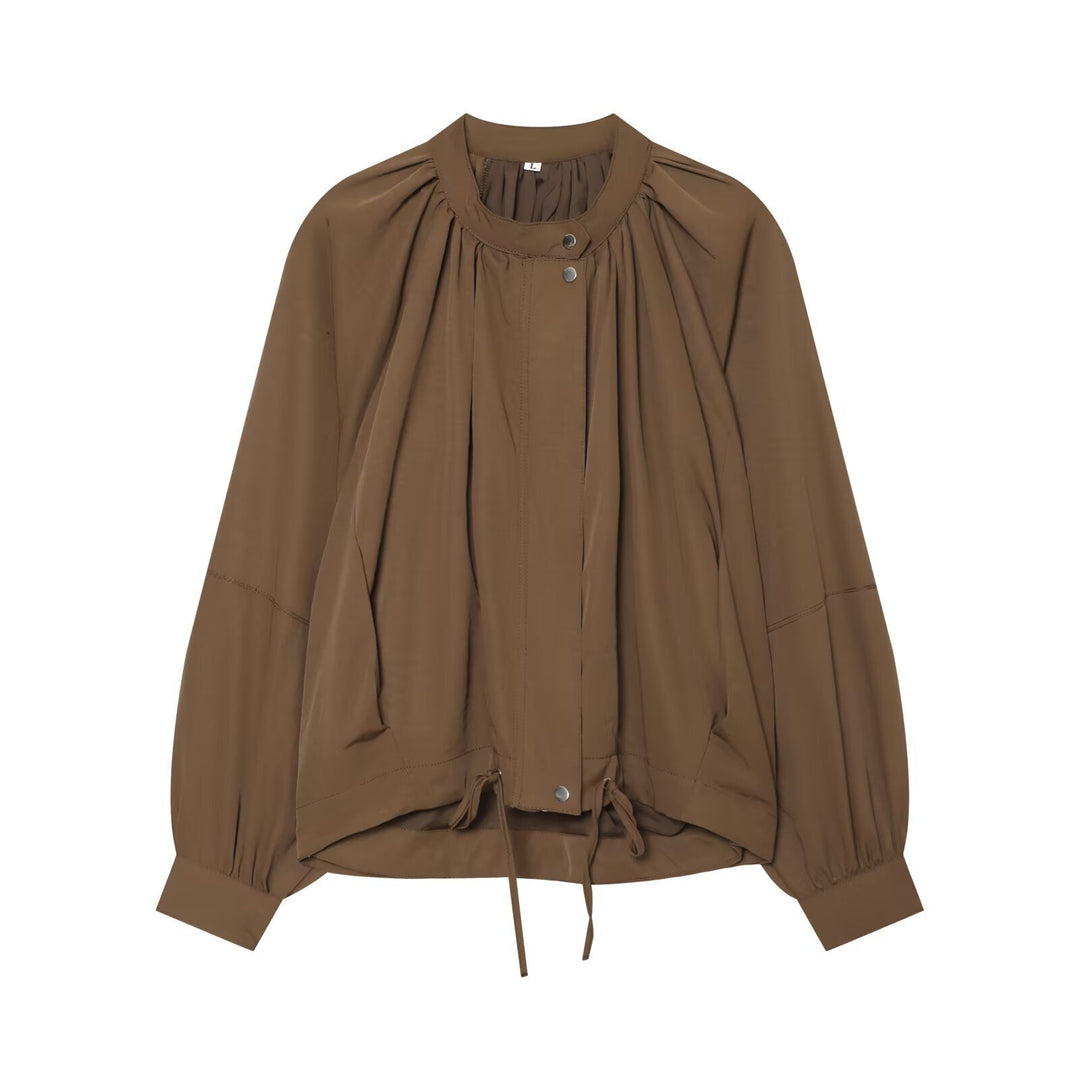 Dam Lätt Blouson Jacka med Round Neck, Gathered Yoke och Drawstring