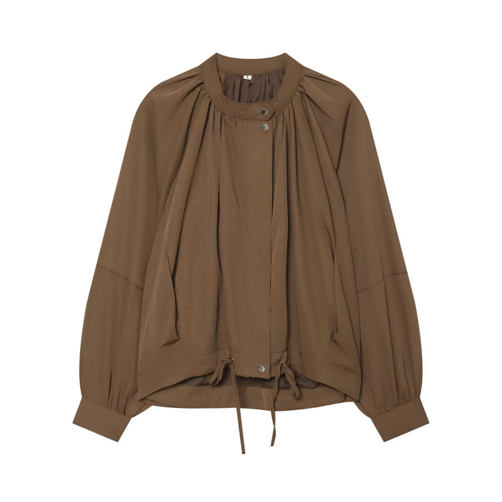 Dam Lätt Blouson Jacka med Round Neck, Gathered Yoke och Drawstring