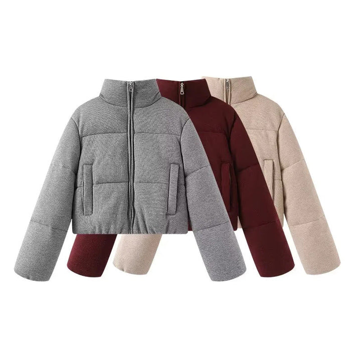 Dam cropped teddy quiltad jacka med hög krage och concealed dragkedja
