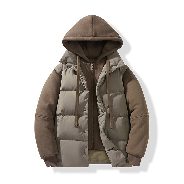 Herr hybrid quiltad jacka med integrerad huva fleece inner lager