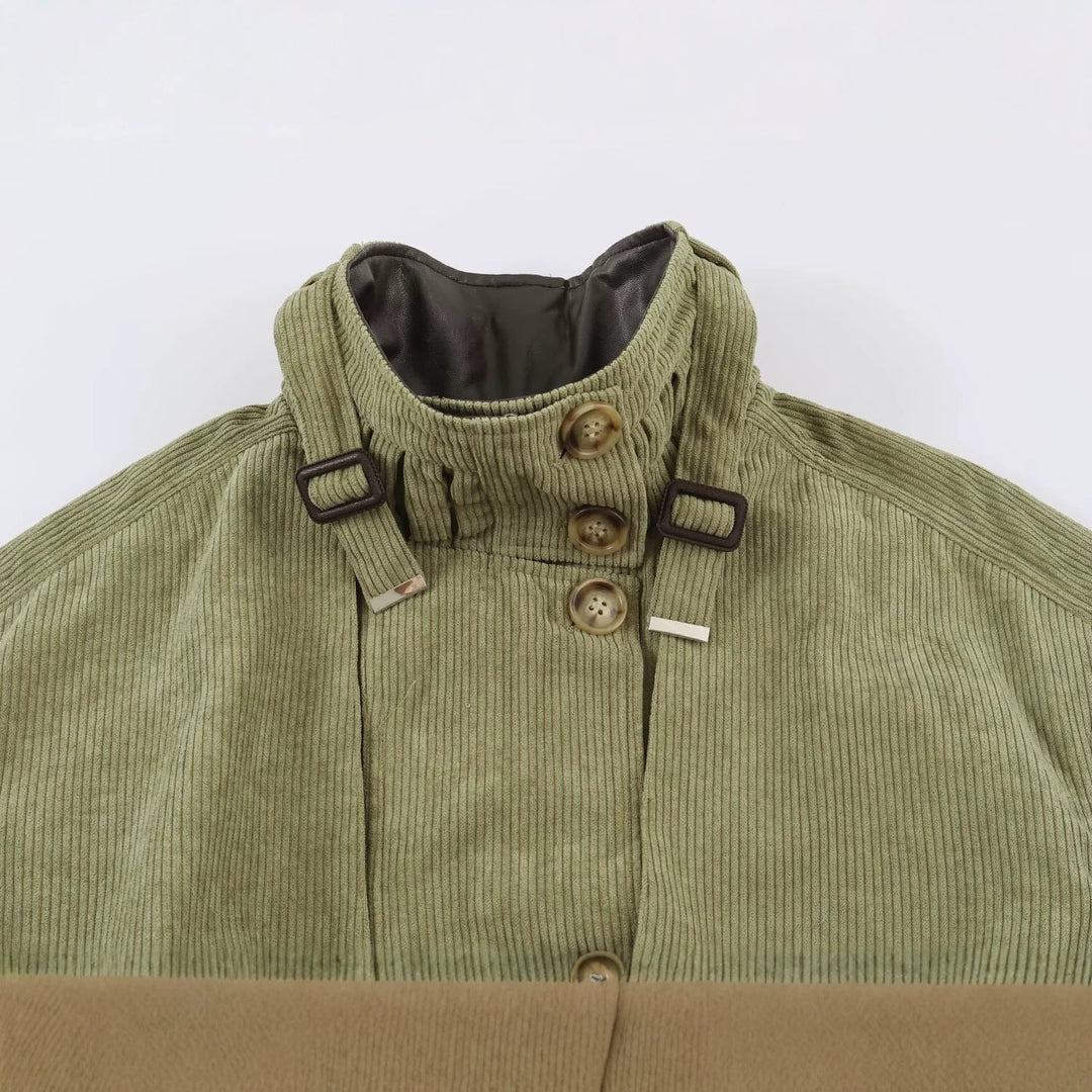 Dam Tailored Cord Fältjacka med Stå Krage Shoulder Yoke och Belt
