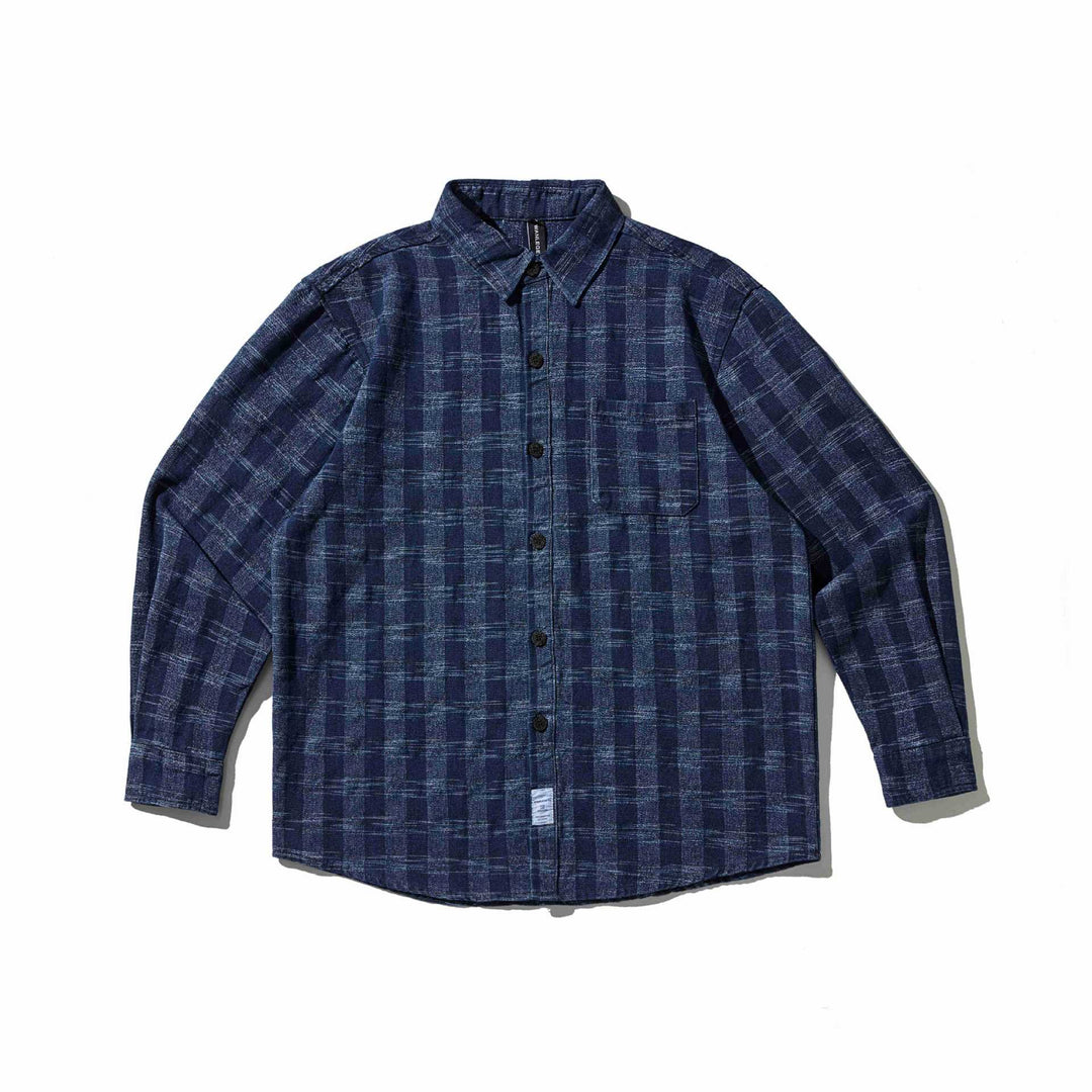 Herr plaid denim skjortjacka med rounded fåll