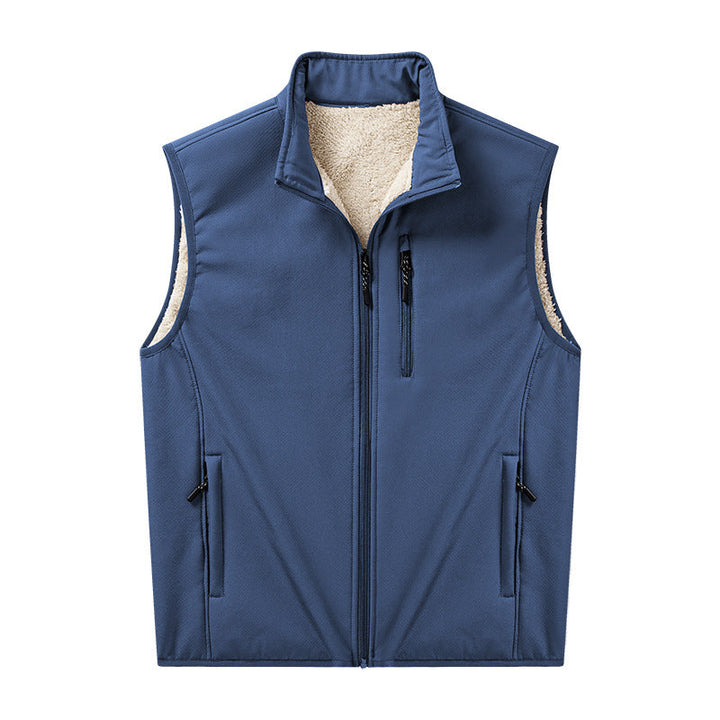 Herr Sherpa-Lined Softshell Väst med Stående Krage och Zippered Fickor