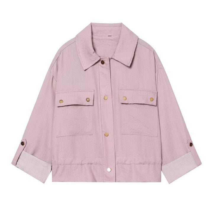 Dam Oversize Workwear Skjortjacka med Applied Tryckknapp Knapp Fickor