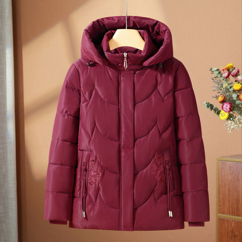 Dam quiltad thermo outdoorjacka med ergonomic huva och floral pocket embroidery