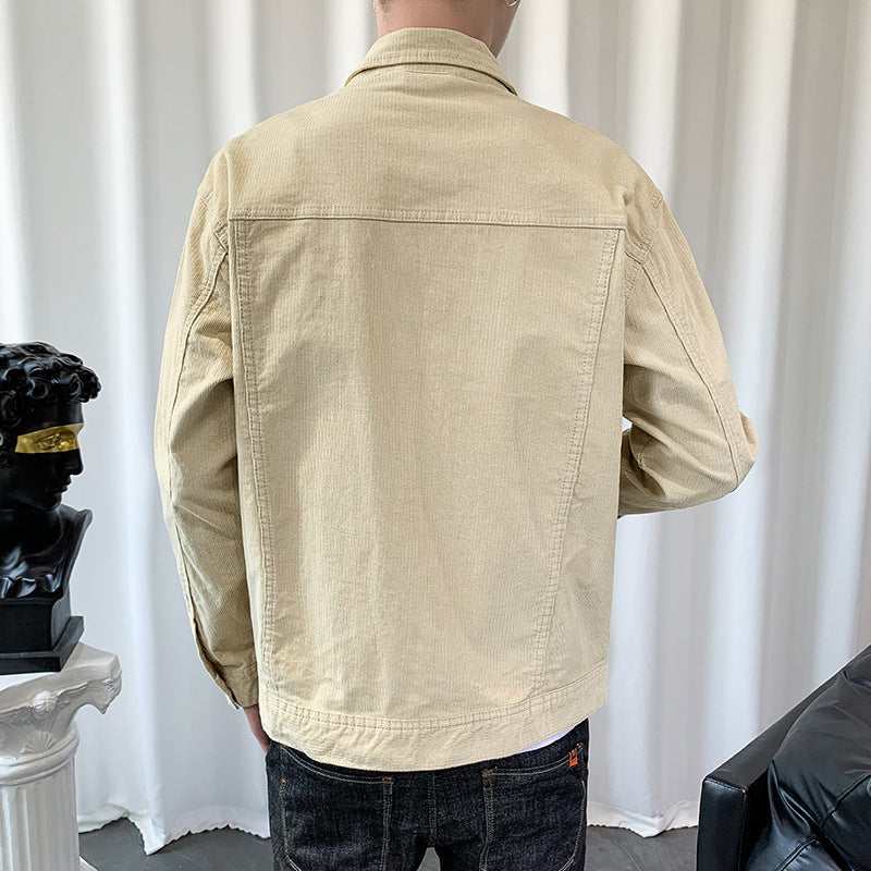 Herr Manchester Jacka i Worker-Blouson Stil med Metal Knäppning och Utanpåfickor