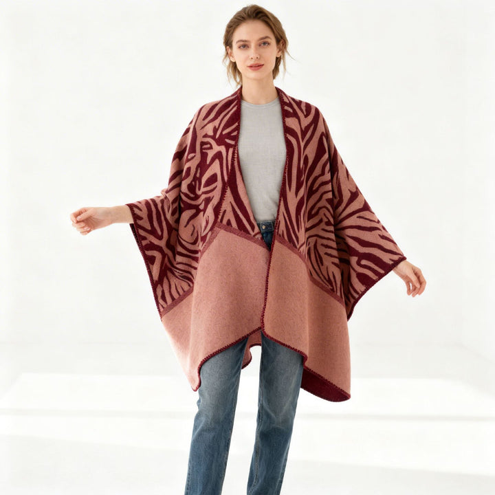 Dam oversized Jacquard poncho i Cape stil med Open Fall och Decorative Stitching