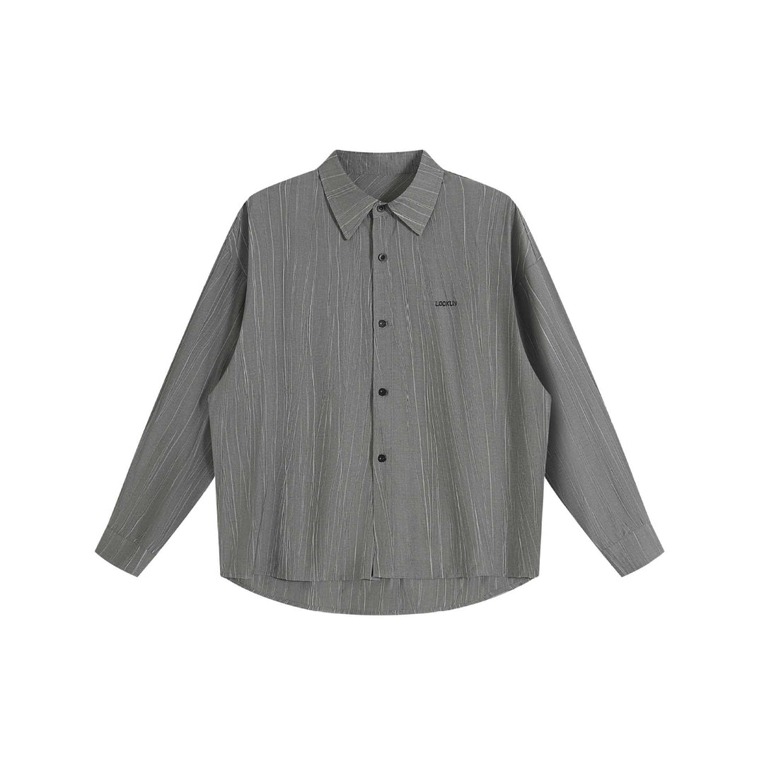 Unisex Oversized Skjorta Jacka med Strukturerad Vertical Texture, Kent Krage och Rounded Fåll