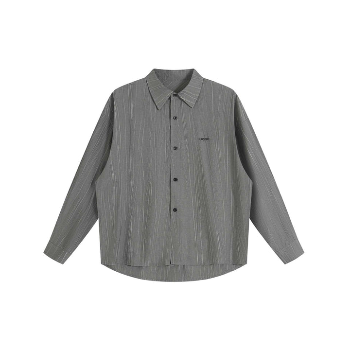 Unisex Oversized Skjorta Jacka med Strukturerad Vertical Texture, Kent Krage och Rounded Fåll