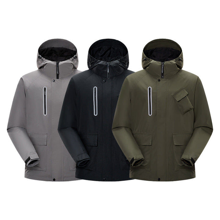 Herr Teknisk Regn Softshell Jacka med Huva, Tätad Sömmar och Taktisk Fickor