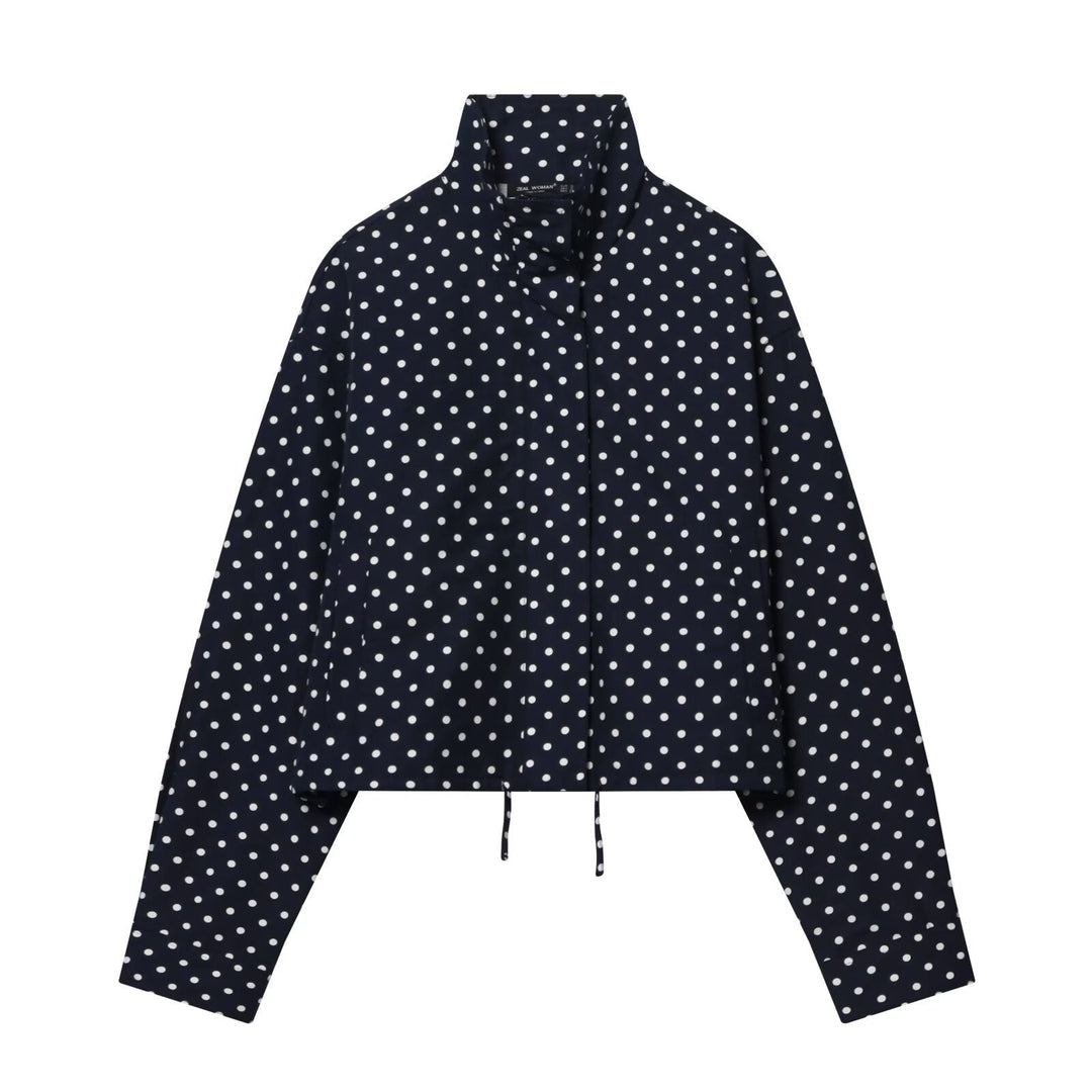 Dam lätt kort Transition jacka med ståkrage, Polka Dot tryck och dragsko