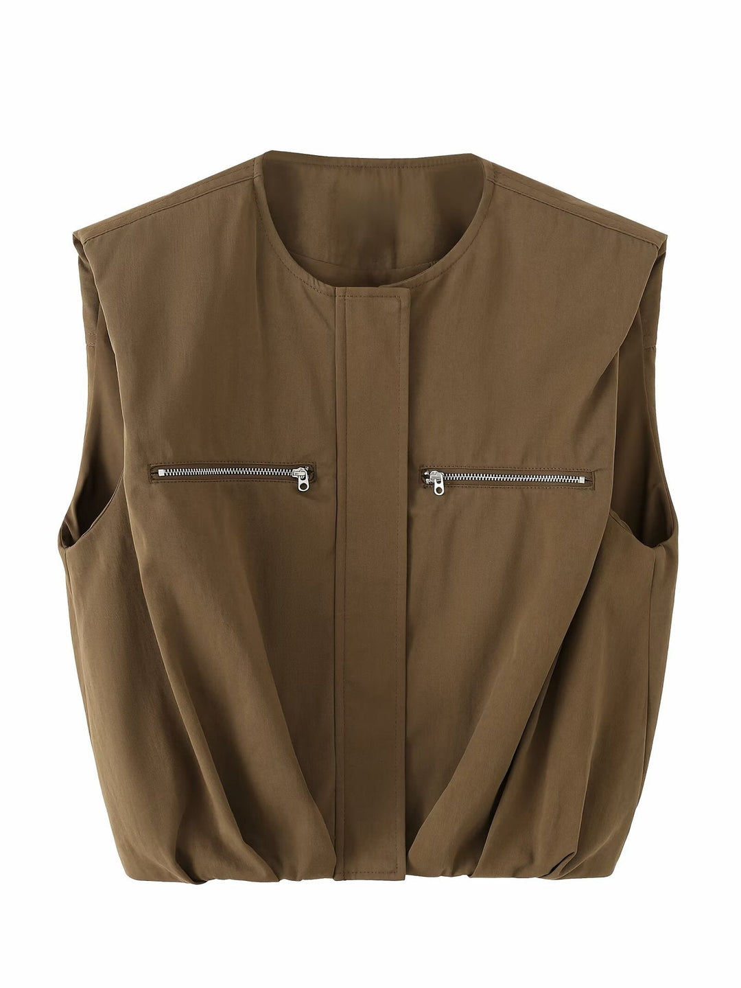 Dam Sleeveless Utility Väst med Draped Front och Chest Dragkedja Fickor