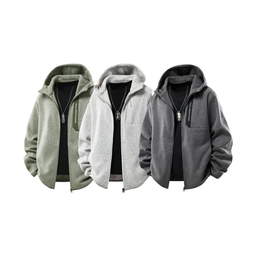Herr Oversized med Huva Fleece Jacka med Melange Structure, Hel-Length Dragkedja och Vertical Bröstficka