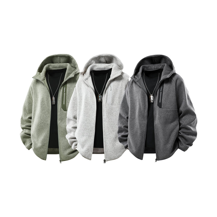 Herr Oversized med Huva Fleece Jacka med Melange Structure, Hel-Length Dragkedja och Vertical Bröstficka