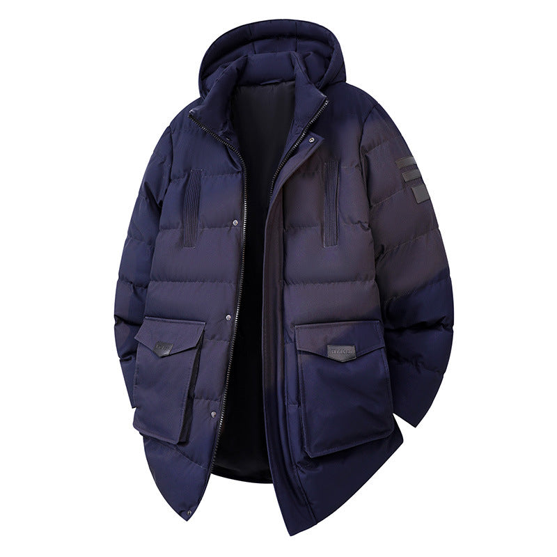 Herr Quiltad Parkas i Duffle Stil med Huva och Stora Lockfickor