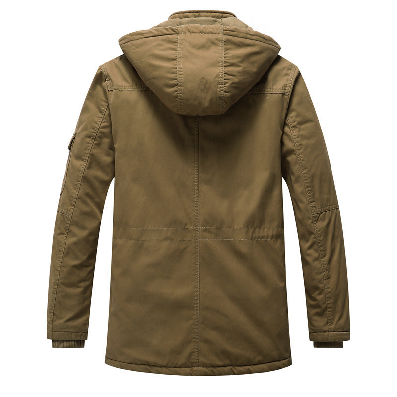 Herr Canvas Parka med Quiltad Termisk Foder, Faux Fur Inre Foder, och Huva