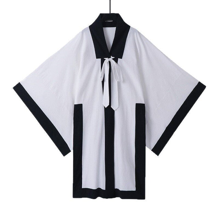 Unisex oversize Kimono-kofta med kontrast trim, knytband och utanpåfickor