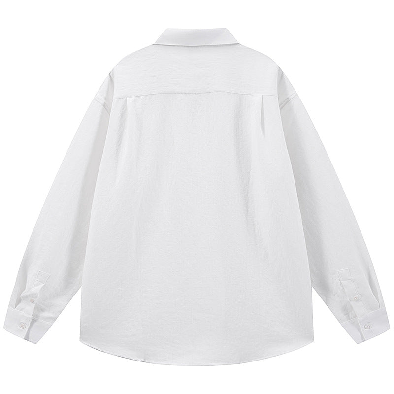 Herr Oversized Skjortjacka med Open Notchad Krage, Stora Bröstficka &amp; Strukturerad Bomullsblandning