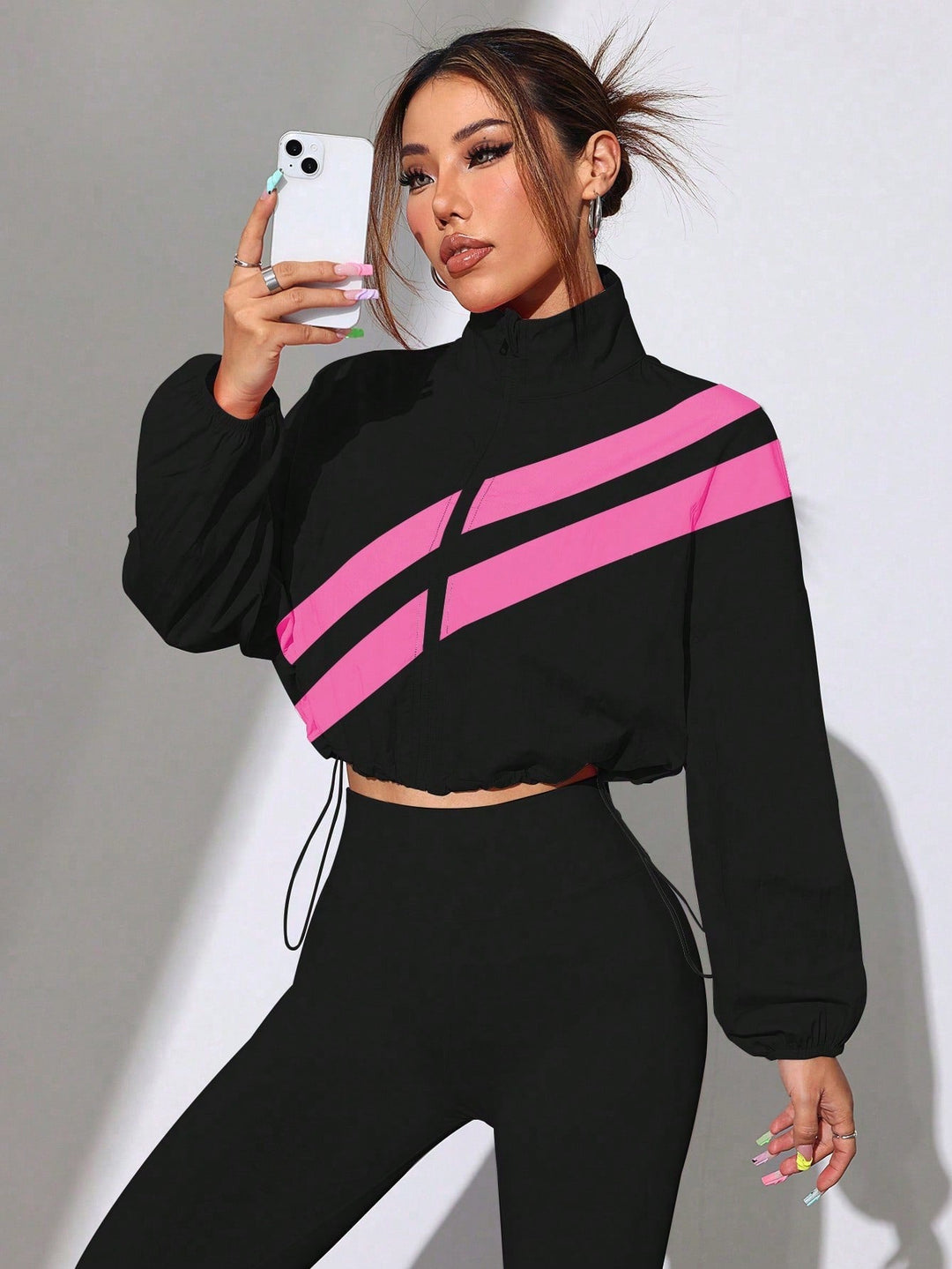 Dam Cropped vindjacka med hög krage och Drawstring