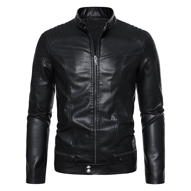 Herr Mode Läderimitation Jacka med Quiltad Detaljer