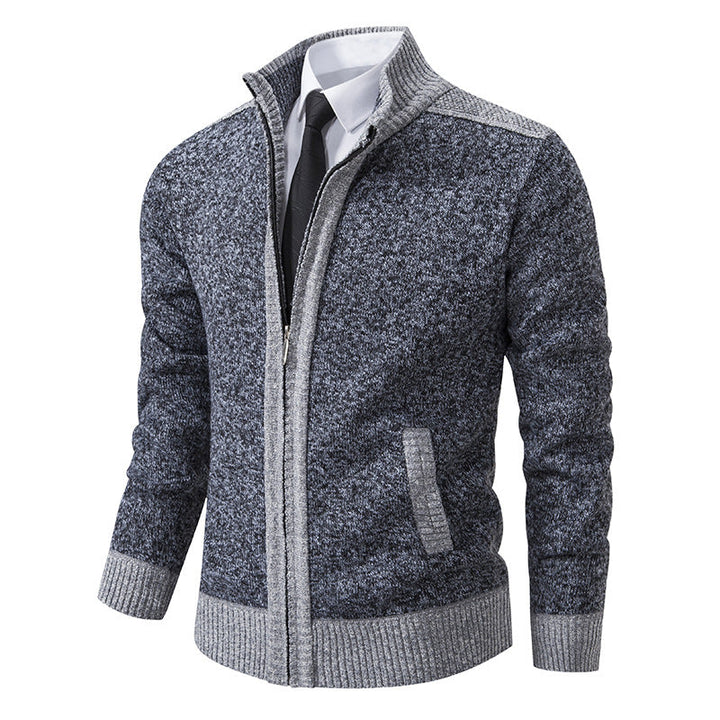 Herr Knit Zip Jacka med Ståkrage och Kontrast Trims