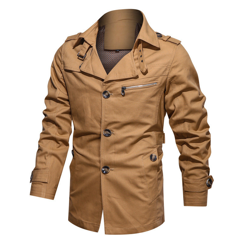 Herr Short Trenchcoat i Utility Fält Stil med Stående Krage och Zip Breast Ficka