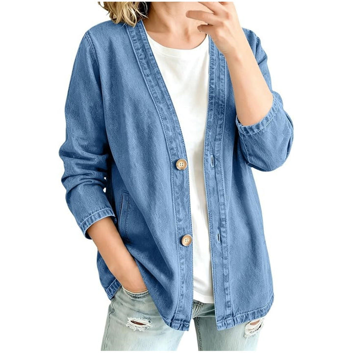 Dam avslappnad oversize denimjacka med knappslå och Kimono skärning