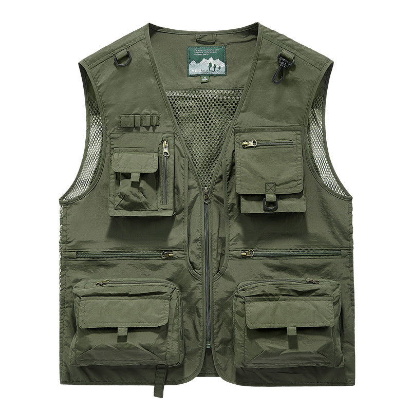 Unisex Multi-pocket utilityväst med Mesh Inserts och Front dragkedja
