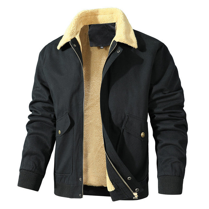 Herr Avslappnad Worker Blouson Tillverkad av Canvas med Warming Teddy Fleecefoder och Dold Fram Dragkedja