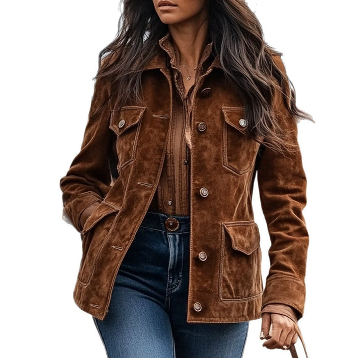Dam mocka jacka in Western stil med knappslå och flap fickor