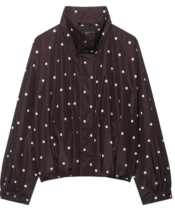 Dam Kort Blouson Jacka Gjord av Woven Fabric med Ståkrage, Elastic Fåll, och Fin Check Design