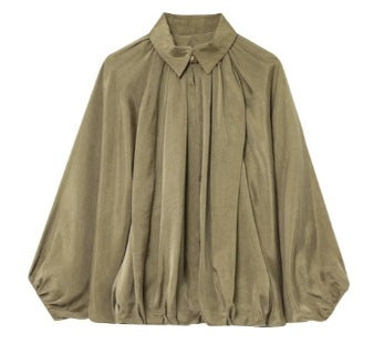 Dam 100+ Wide Gathered Blouse Jacka med Skjort Krage och Front Dragkedja