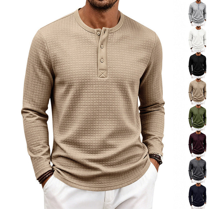 Herr Textured Termisk Henley Lång Ärm Skjorta med Waffle Texture och Rounded Fåll