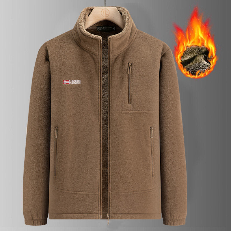 Herr Termisk Fleece Jacka med Sherpa Foder, Hög Stående Krage och Vattenavvisande Dragkedjor